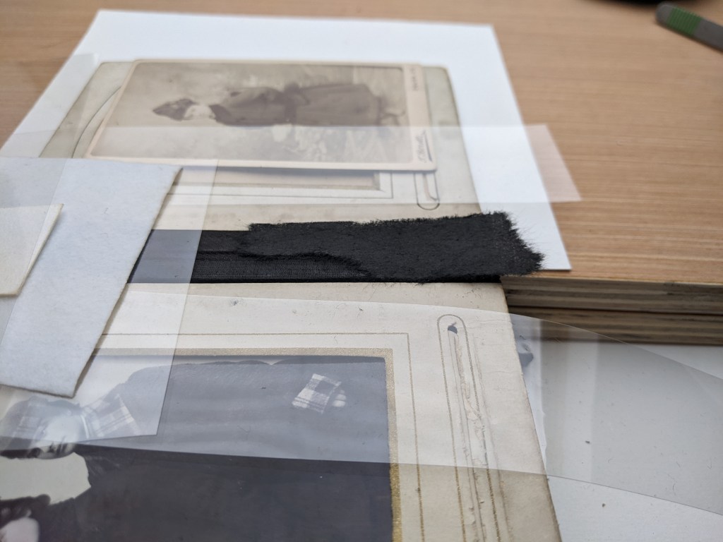 Holly Smith Book and Paper Conservation - Rambert Ballet Archive Carte de Visite - during treatment